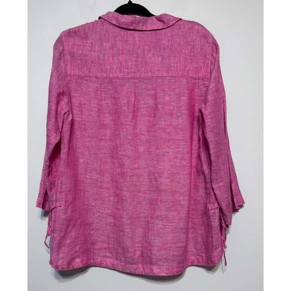 Isaac Mizrahi Parisian Chic 100% Linen Top Women Size M Lagenlook Cottagecore - Picture 3 of 6